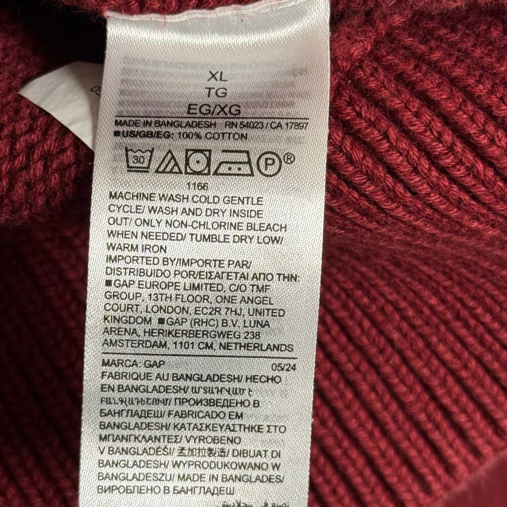 Gap Shrunken Roll Neck Red Knit Women’s Sweater 100% Cotton Size XL - Picture 8 of 11